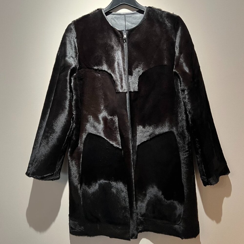 Reversible Black Fur / Leather Jacket; No Tags, Used in Very Good Condition